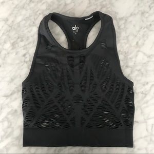 Charcoal Grey Alo Yoga Ripped Sports Bra